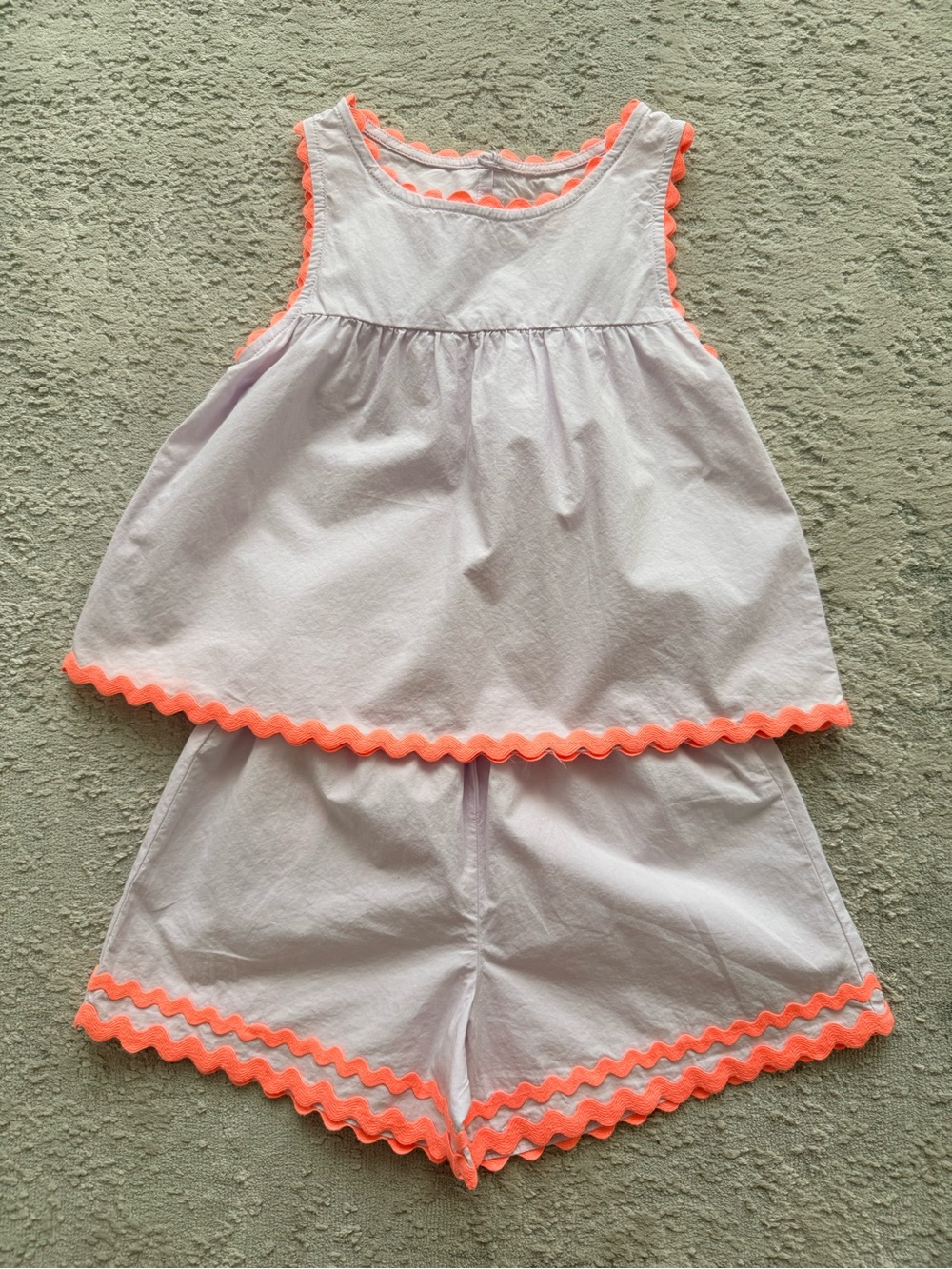 Zara White Pajama Set with Neon Coral Trim - Sleeveless Top & Shorts